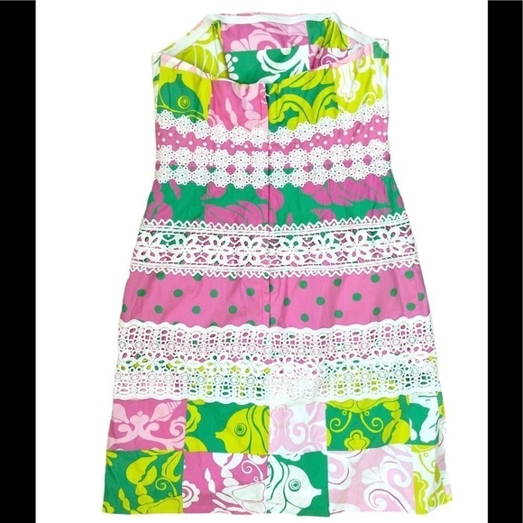 LILLY Pulitzer Patch of Paradise Strapless White Label Vintage Dress Size 2 - Picture 5 of 12